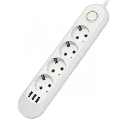 Мережевий фільтр-подовжувач 4 розеток 3USB 2500W White 2399801328 фото