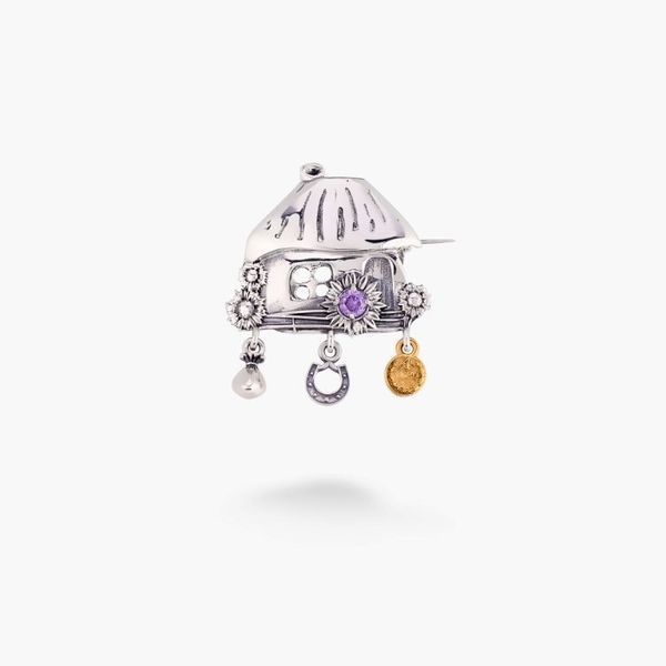 Брошь серебряная с подвесками Хатка Mini Amethyst 925 Gold 237-SG23-5228b фото