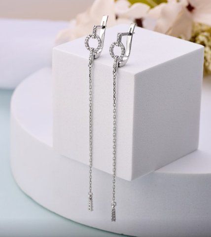 Серьги-подвески серебряные с фианитами Счастье 925 Rhodium 2564746409 фото
