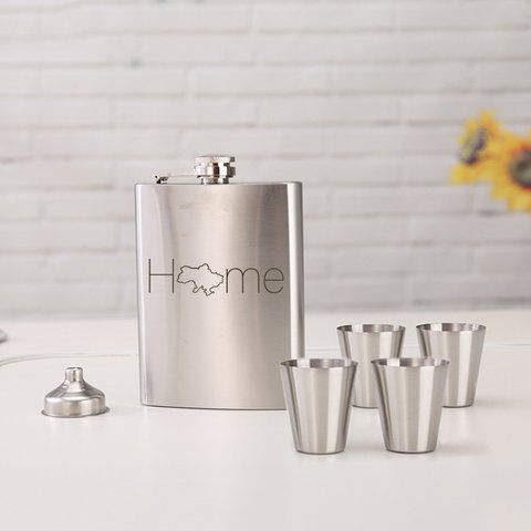 Набор фляга с рюмками "Home", англійська Деревянная подарочная коробка BD-FLASK-172 фото