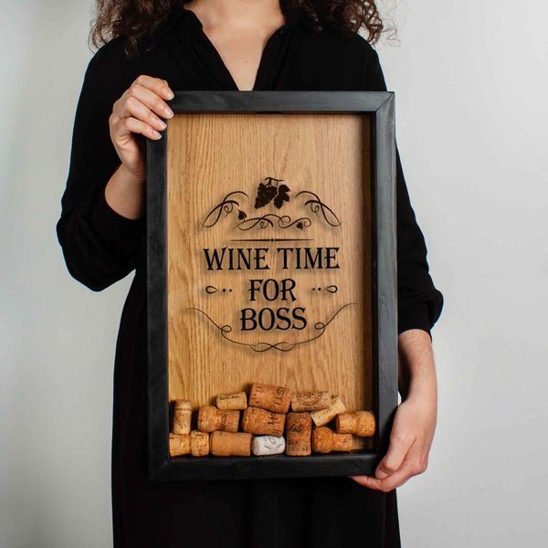 Скарбничка для винних пробок "Wine time for boss", Чорний-коричневий, англійський 2603822340 фото