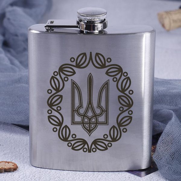 Фляга стальная "Герб з вінком", Деревянная подарочная коробка 2603883444 фото