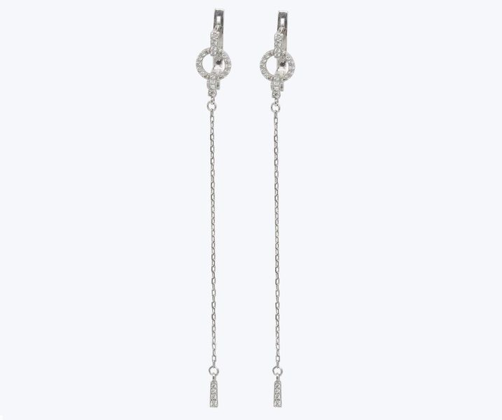 Сережки-підвіски срібні з фіанітами Щастя 925 Rhodium 2564746409 фото