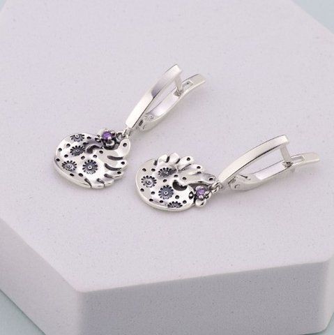 Серьги серебряные с подвесками-птицами Дивоптах Amethyst 925 Zirkon 2686058595 фото