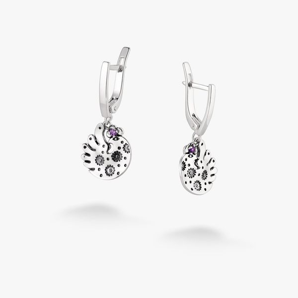 Серьги серебряные с подвесками-птицами Дивоптах Amethyst 925 Zirkon 2686058595 фото