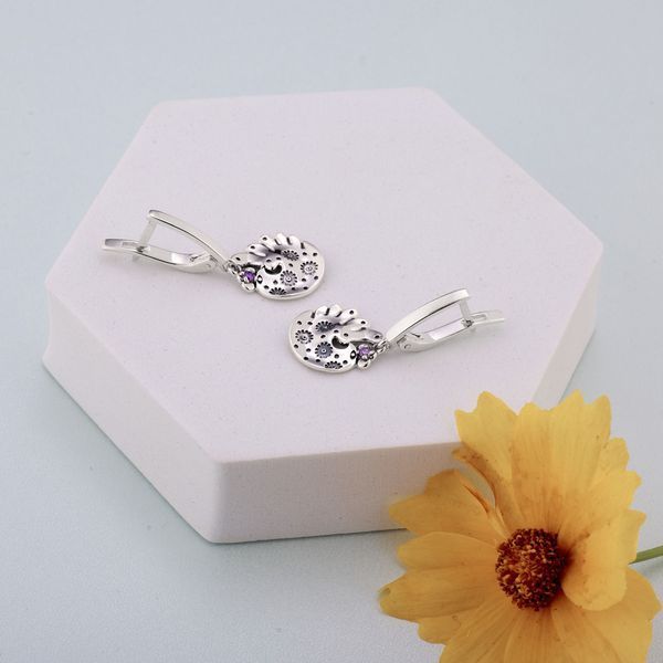 Серьги серебряные с подвесками-птицами Дивоптах Amethyst 925 Zirkon 2686058595 фото