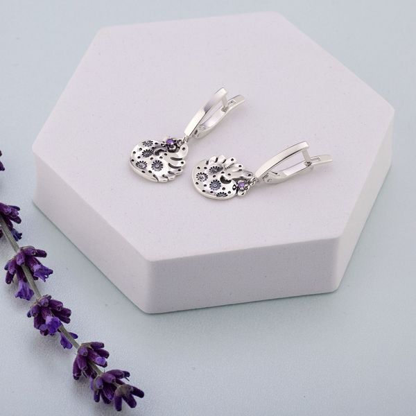 Серьги серебряные с подвесками-птицами Дивоптах Amethyst 925 Zirkon 2686058595 фото