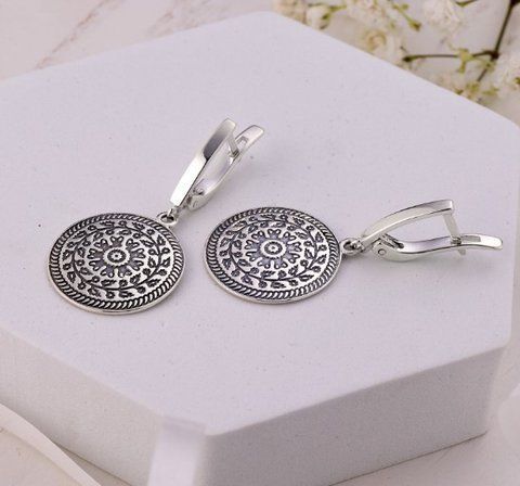 Серьги этнические серебряные с круглыми подвесками Пейстра mini 925 2686058596 фото