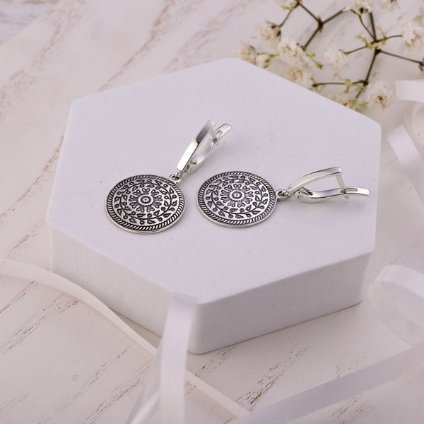Серьги этнические серебряные с круглыми подвесками Пейстра mini 925 2686058596 фото