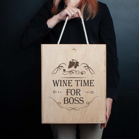 Коробка для вина на три бутылки "Wine time for boss", англійська BD-box-16 фото