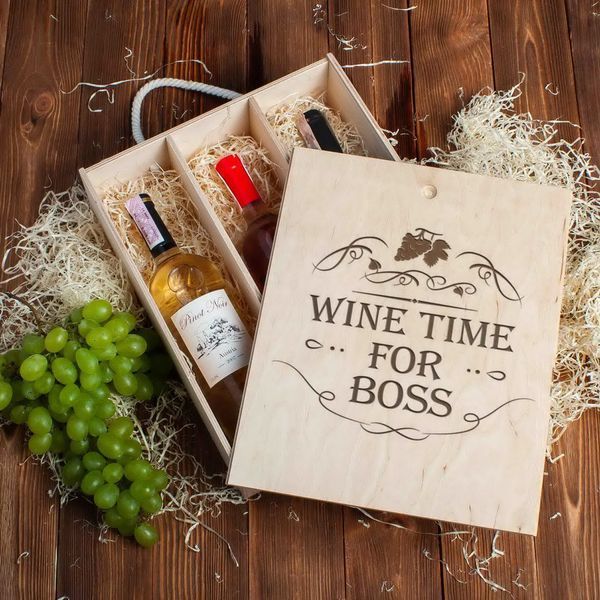 Коробка для вина на три пляшки "Wine time for boss", англійська BD-box-16 фото