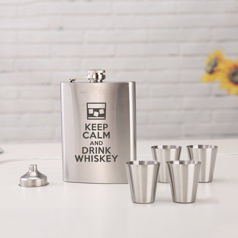 Набор фляга с рюмками "Keep calm and drink whiskey", английский, Крафтовая коробка 2603815222 фото