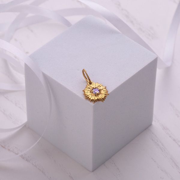 Кулон серебряный с позолотой Подсолнух Lavender 925 Gold Zirkon 2640498364 фото