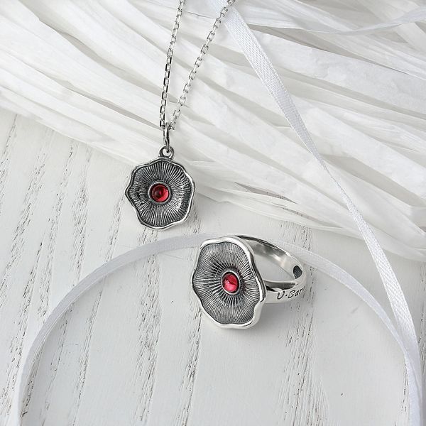 Кільце срібне у формі квітки Мальва Rose 925 Флора 18-19 розмір 117-11502S07-5095k фото