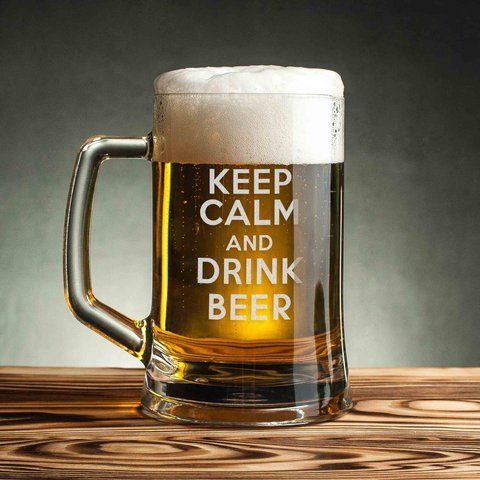 Кружка для пива "Keep calm and drink beer" с ручкой, английский, Крафтовая коробка 2603895576 фото