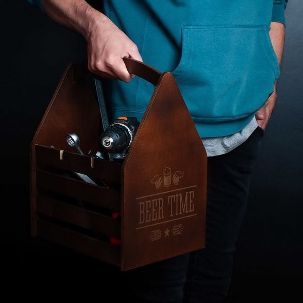 Ящик для пива "Beer time" для 6 бутылок, Коричневий, Brown, англійська BD-box-34 фото