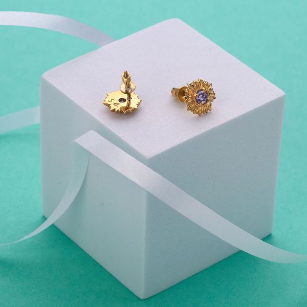 Пусеты серебряные с позолотой Подсолнух Lavender 925 Gold Zirkon 2640498366 фото