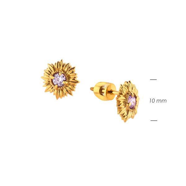 Пусеты серебряные с позолотой Подсолнух Lavender 925 Gold Zirkon 2640498366 фото