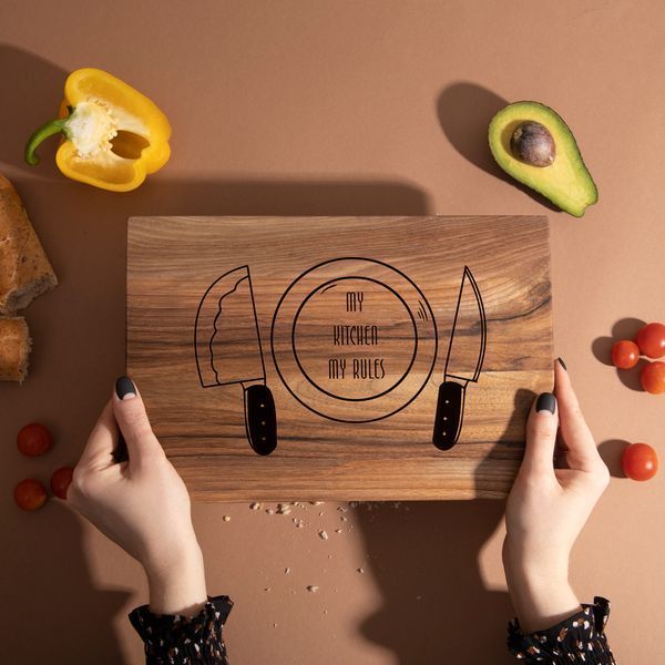 Дошка обробна S "My kitchen - my rules" з горіха, англійська BD-wd-118 фото
