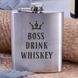Фляга сталева "Boss drink whiskey", англійська, Дерев'яна подарункова коробка з гравіюванням 2603883401 фото 1