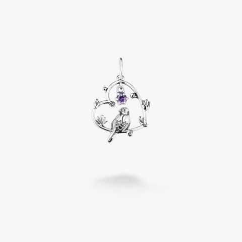 Кулон серебряный в форме сердца с птицей Соловейко Amethyst 925 Zirkon 2508339945 фото
