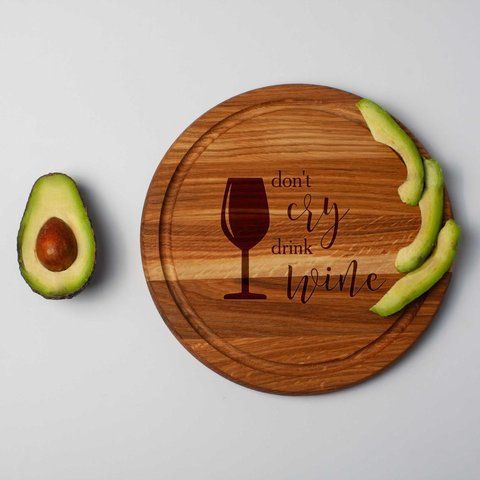 Доска круглая "Don`t cry drink wine" для нарезки, 35 см, английский 2603936290 фото