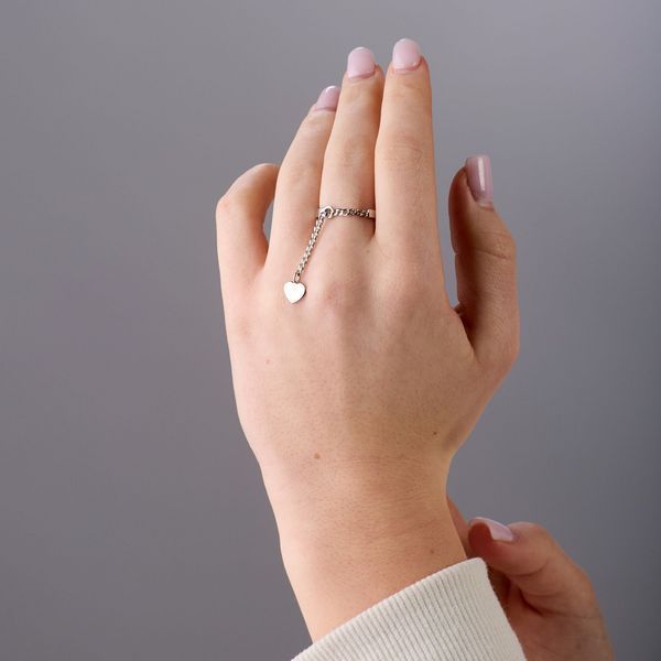 Срібне кільце з підвіскою-серцем на ланцюжку Аура Любові 925 Rhodium (Ш) 17 розмір 2640498373 фото