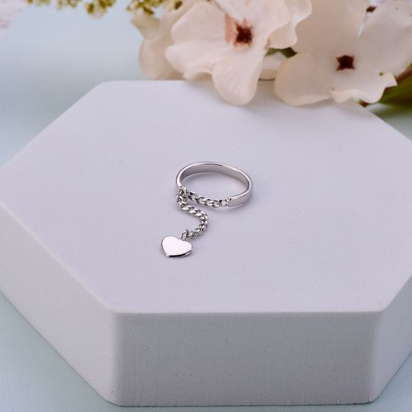 Срібне кільце з підвіскою-серцем на ланцюжку Аура Любові 925 Rhodium (Ш) 19.5 розмір 2640498368 фото