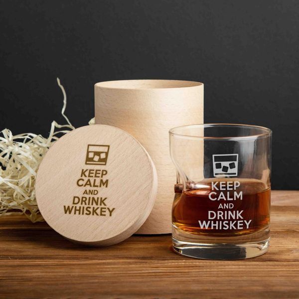 Склянка з кулею "Keep calm and drink whiskey", англійська, Тубус зі шпону BD-BULLET-GLASS-2 фото