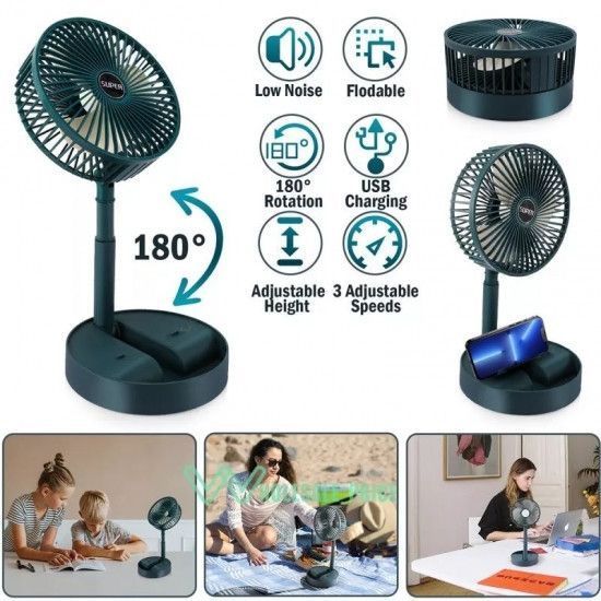 Складной вентилятор аккумуляторный на ножке Telescopic Folding Fan с USB зарядкой Green 2580116614 фото