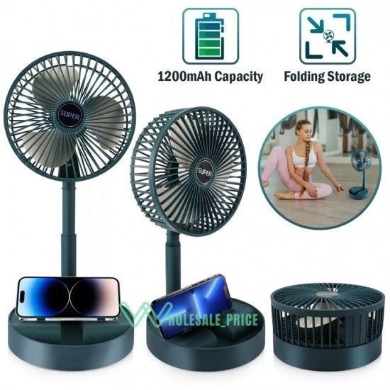 Складной вентилятор аккумуляторный на ножке Telescopic Folding Fan с USB зарядкой Green 2580116614 фото