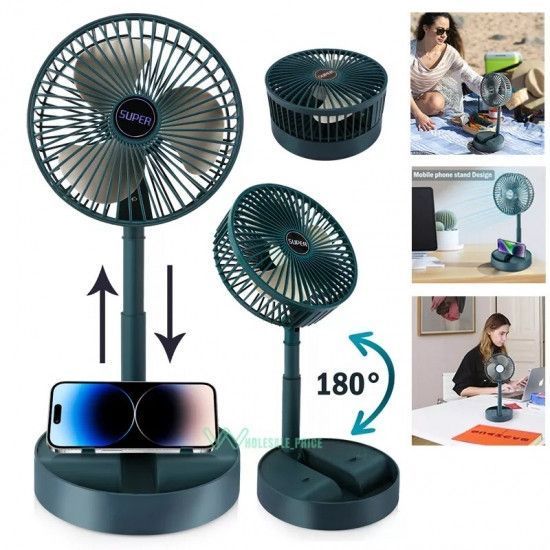 Складной вентилятор аккумуляторный на ножке Telescopic Folding Fan с USB зарядкой Green 2580116614 фото