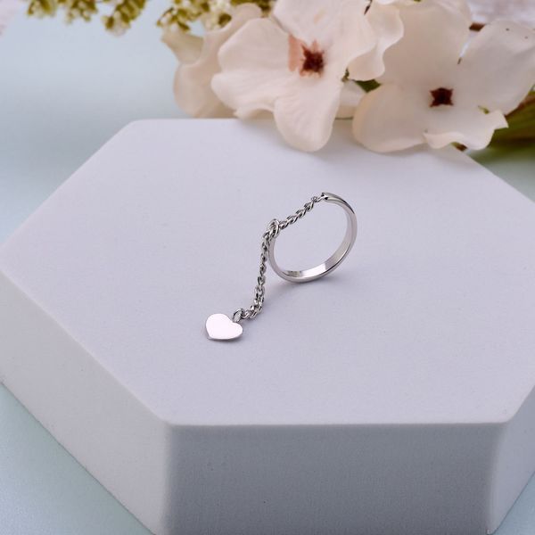 Срібне кільце з підвіскою-серцем на ланцюжку Аура Любові 925 Rhodium (Ш) 16.5 розмір 2640499361 фото