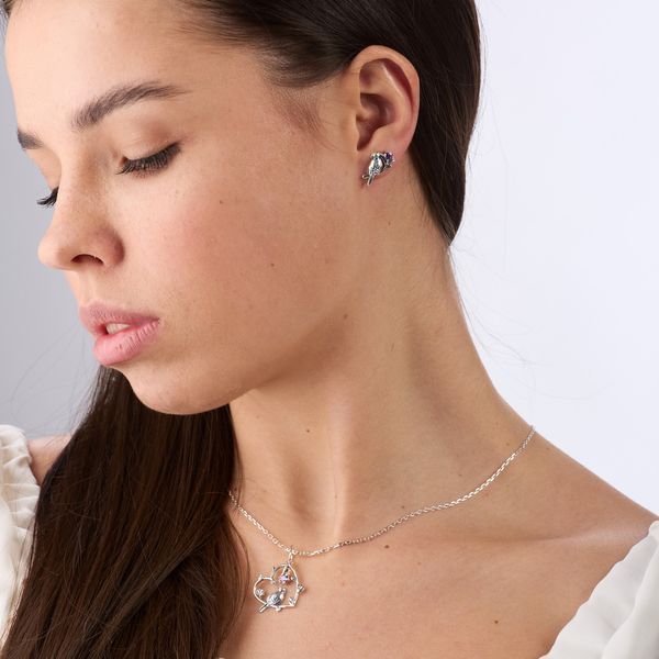 Сережки пусети срібні у формі птиці Соловейко Amethyst 925 Zirkon 2508339946 фото
