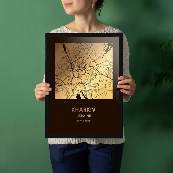 Постер "Харьков / Kharkiv" фольгированный А3, gold-black, gold-black, англійська BD-pl-39 фото