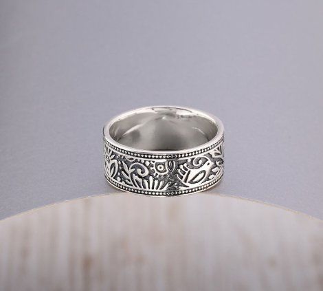Кольцо этническое серебряное с орнаментом Гаивка обручальное 925 17 размер 161-S-5191k фото