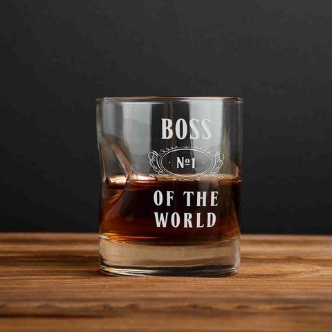 Склянка з кулькою "Boss No1 of the world" для віскі, англійська, Дерев'яна подарункова коробка 2603809091 фото