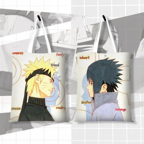 Шопер еко-сумка Наруто та Саске Naruto Sasuke Uchiha 36 х 33 см двосторонній 3017092073 фото