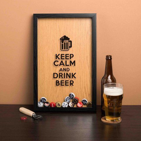 Рамка-копилка для пивних кришок "Keep calm and drink beer", Чорний-коричневий, англійський 2603838468 фото
