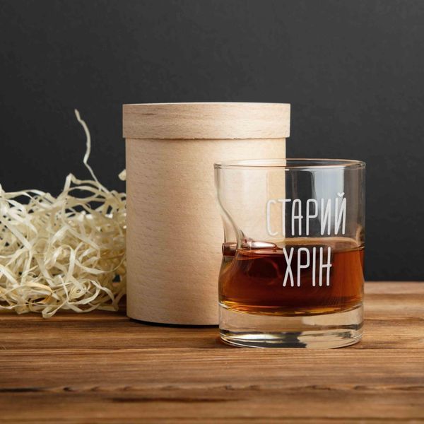 Стакан с пулей "Старий хрін" для виски в тубусе из шпона 2603895564 фото
