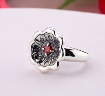 Кольцо серебряное цветок Калачик Granat 925 Zirkon 18.5 размер 267-S24-5176k фото
