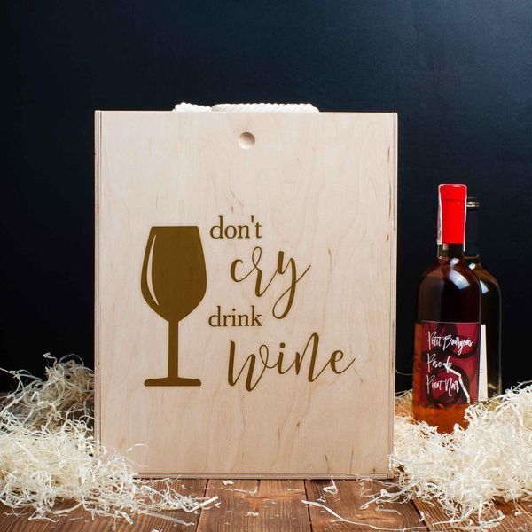 Коробка для 3 пляшок вина "Don`t cry drink wine" подарункова, англійська BD-box-96 фото